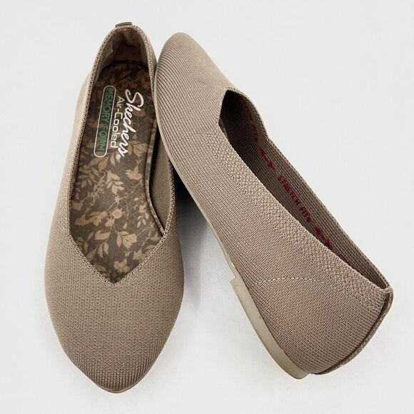 Skechers Cleo ClawSome Point Taupe Tan Knit Slip On Memory Foam Ballet Flats 7 - Picture 1 of 11